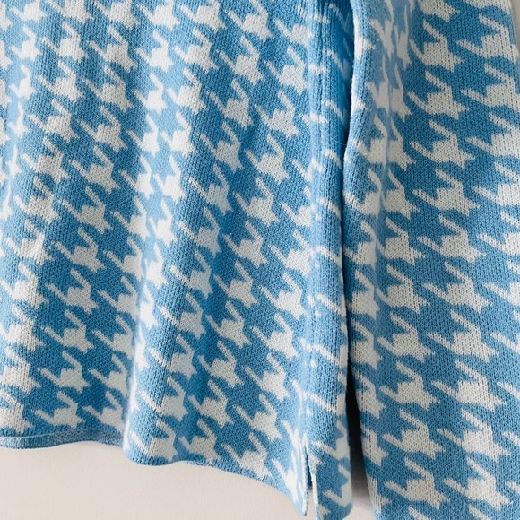 Blue White Houndstooth cropped Top/Sweater - Picture 2 of 3